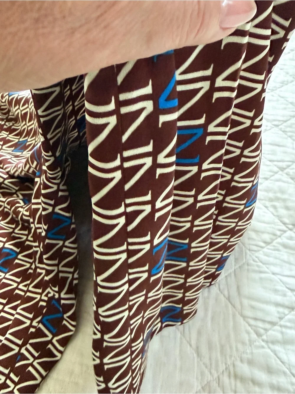 Zara Woman NWT Geometric Print Straight Leg Pants Burgundy Blue Size L
